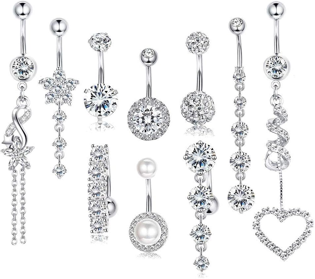 Buy CARSHIER 14 Gauge Dangle CZ Belly Button Rings for Women Girls
