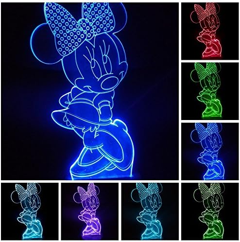 Amazing 3D illusion Effect LED Night Light Minie Mouse LED Desk Table Night Lamp 7 Color Changing Acrylic Press Lamp Kids Children Holiday Gift Home Office Baby Room Decoration Night Light (minie)