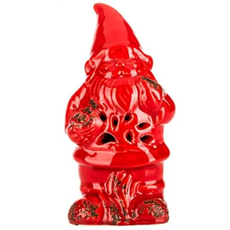 Small LED Lighted Ceramic Garden Gnome in Orange, Red, and Blue 5 Battery Operated (Red)
