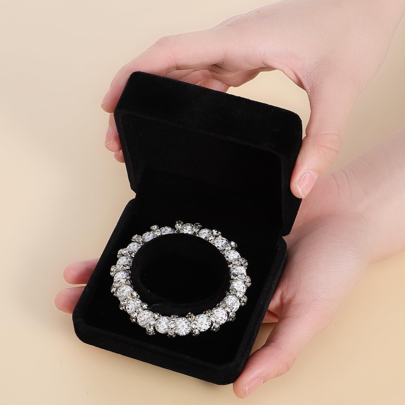 Photo 1 of 2 Pcs Velvet Bracelet Boxes for Jewelry Gift Black Bangle Boxes Classic Jewelry Box Storage Case 3.5 x 3.5 x 1.6 Inch Bangle Holder Display Case for Women Small Bracelet Necklace Storage Organizer Box