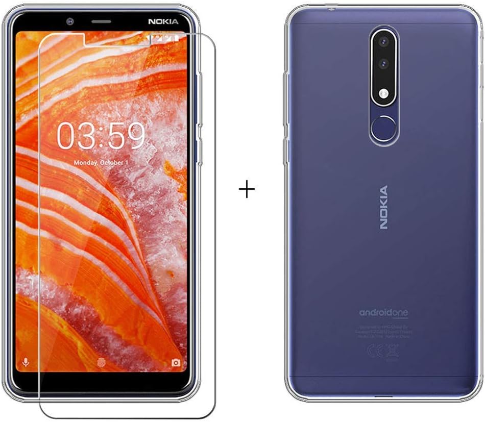 AMPLENokia 3.1 Plus Case, Nokia 3.1 Plus Case Cover [ 2in1 Gel Case + Tempered Glass Screen Protector ] for Nokia 3.1 Plus (6.0"), [COMBO PACK]