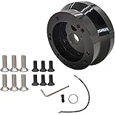 UcarSoon 5 &amp; 6 Hole Billet Steering Wheel Hub Adapter Replacement for Chevy 1969-1994 GMC Truck Pickup Van-s J-eep Bui-ck Chry-sler Dod-ge Pon-tiac Ca-dillac (Black)