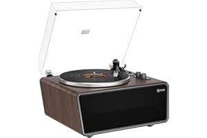 XJ-HOME All in One Vinyl Record Player,Bluetooth Turntable Built in 4 Stereo Speakers Phono Preamp,High Fidelity Turntables for Vinyl Records with Magnetic Cartridge AT-3600L,2-Speed,33/45RPM,PC Recording