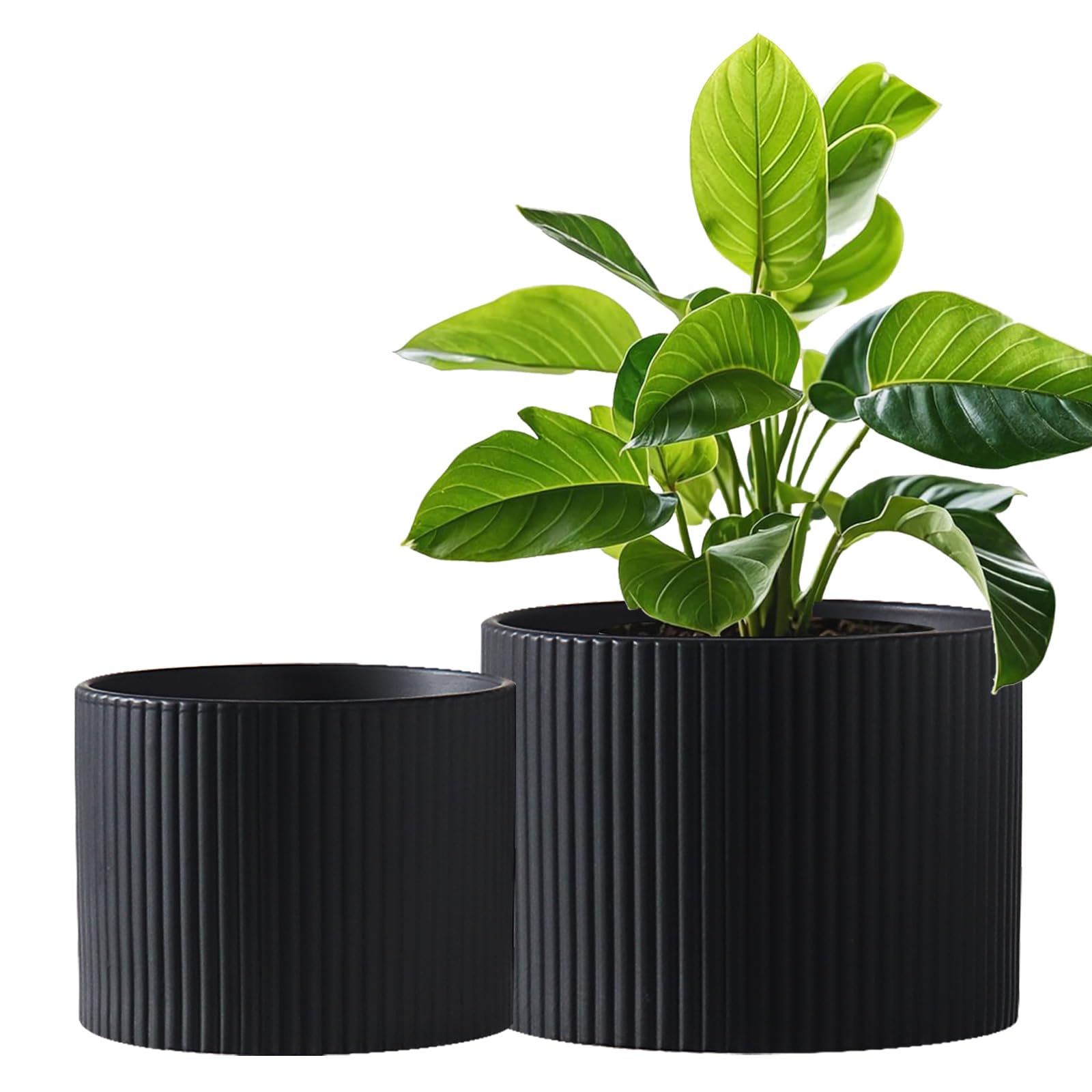 Photo 1 of Swkien Ceramic Plant Pots, 8.1 + 6 Inch Planters for Indoor Plants, Modern Flower Pots for Plants with Drainage, Medium Cylinder Flower Pots for Indoor Plants, House Plants, Matte Black