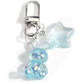 SHTALHST Cute Rabbit Keychain,Transparent Bunny Keychain with Star Charm,Christmas Easter Birthday Gift for Rabbit Lover