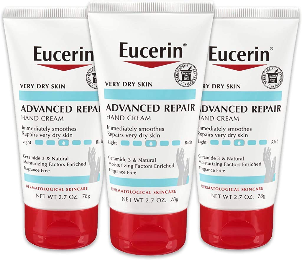Eucerin Advanced Repair Hand Cream, Lotion for Very Dry Skin Use After Washing with Hand Soap, Fragrance Free, 8.1 Ounce (Pack of 3)