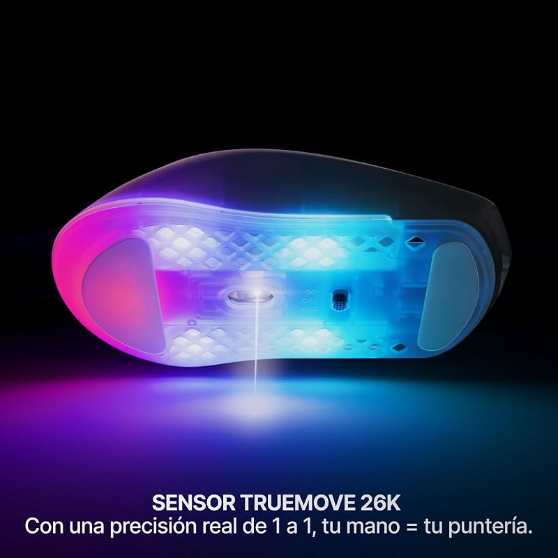 Aerox 3 Wireless Gen 2: Ratón Gaming de 68 g, Tasa de Sondeo: 4K, Sensor Óptico: 26 000 dpi, Batería: 200 h, Clasificación IP54, 80 M de Clics, RGB, Deslizadores 100% PTFE, Shadow