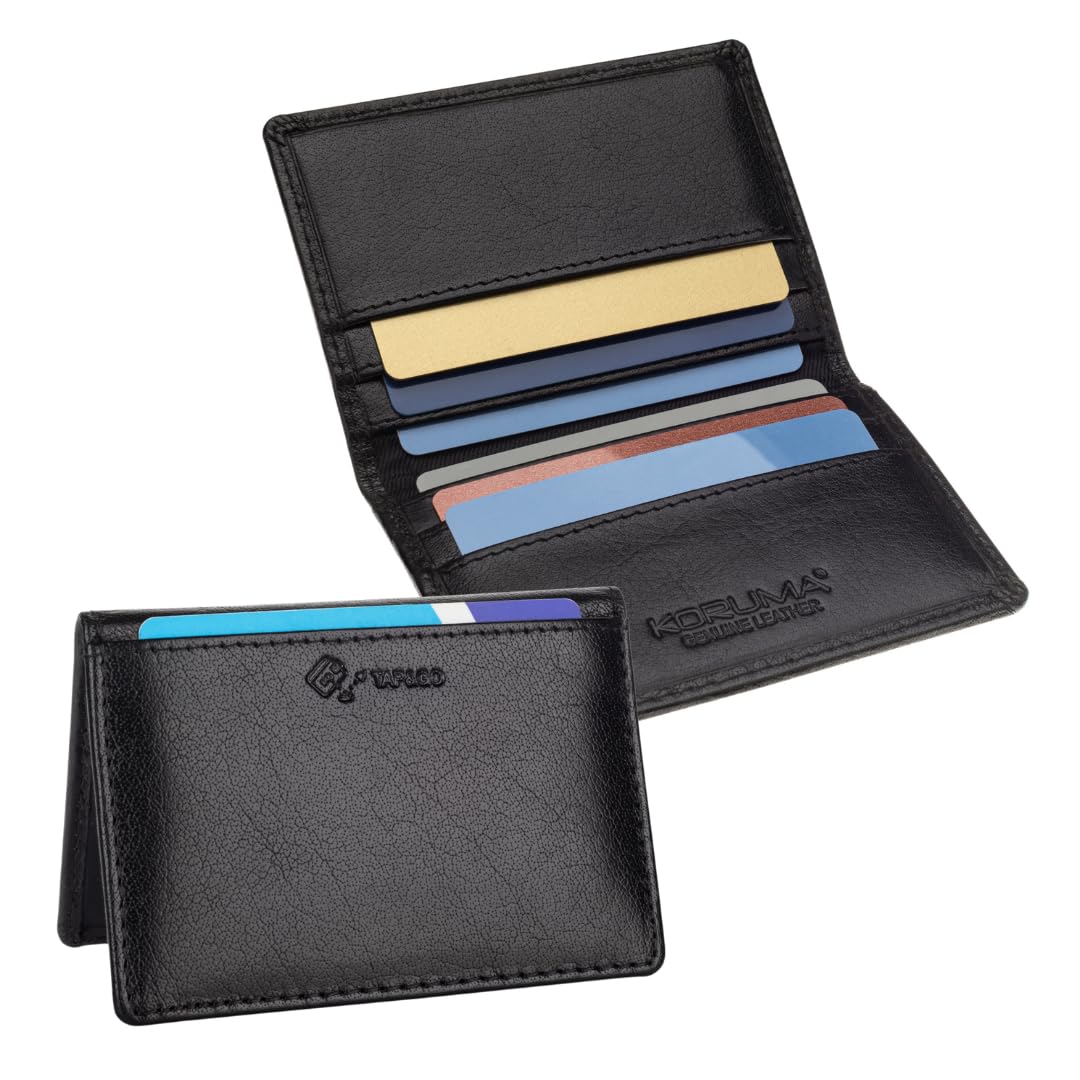 KORUMA - Credit Cards Holder Men, RFID Wallet for Men, Genuine Leather Men's Wallets, Card Cases for Travelcard Wallet with Tap&Go Pocket