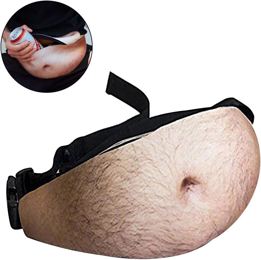 Eastever Dad Bag Waist Packs for Outdoor Running Cycling, Fake Hairy Beer Belly Pocket with Zipper & Adjustable Belt for Holding Cellphone, Changes or Pennies