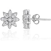 Sterling Silver Cubic Zirconia Flower Stud Earrings