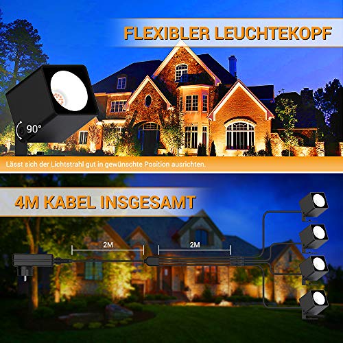Gartenleuchte, MustWin Gartenstrahler mit Erdspieß 4*10W 3600LM 3000K Warmweiß LED Strahler mit Stecker 4 in 1… – Bild 6