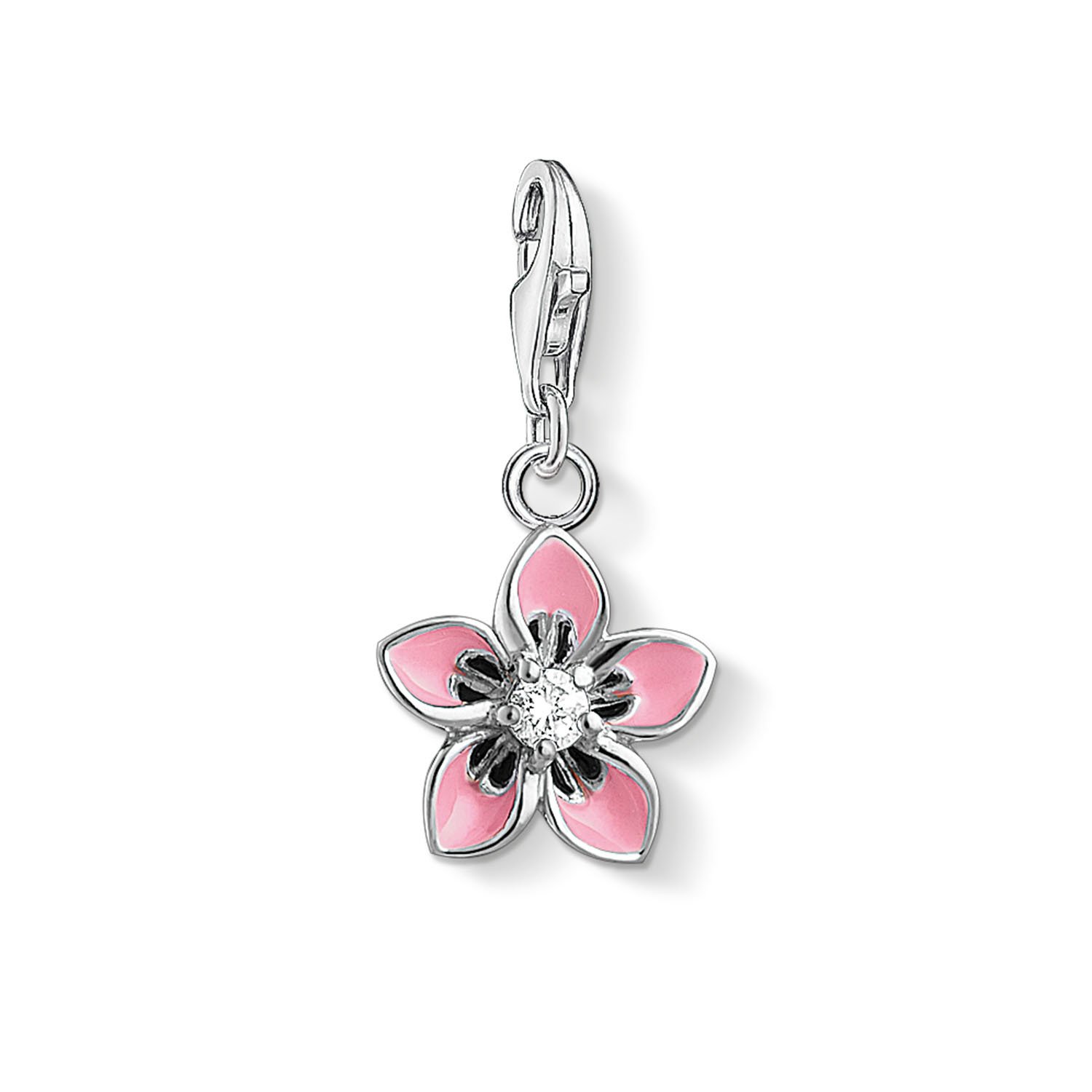 Thomas Sabo Women Charm Pendant Pink Flower Charm Club 925 Sterling Silver 1354-041-9