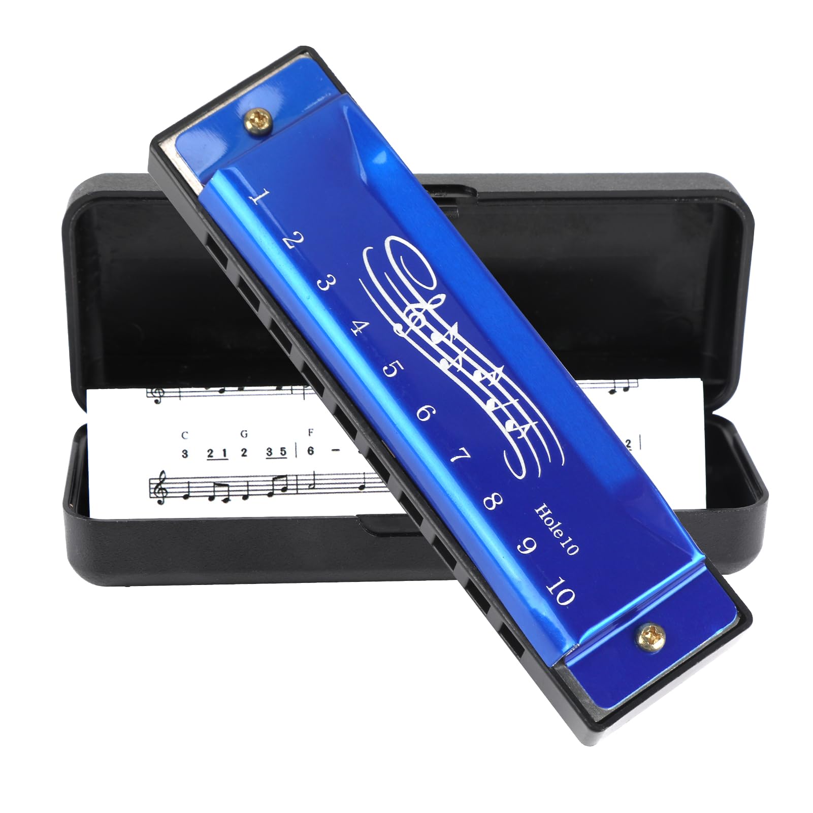 Blues Harmonica in C, Diatonic 10 Holes 20 Tones Mouth Organ Key of C Stainless Steel Mini Blues Harmonica for Kids Adults Beginners and Performers (Blue)