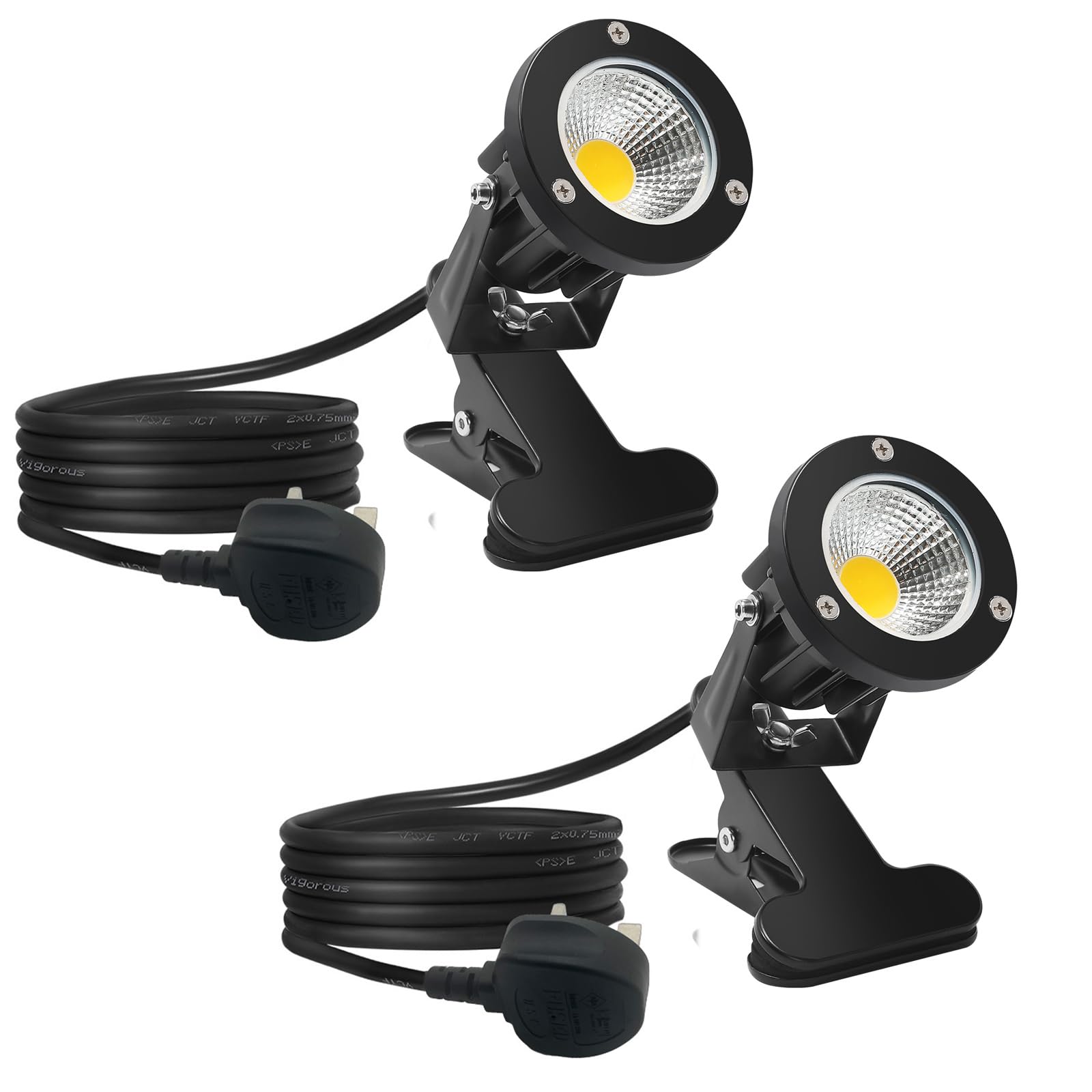 Monsing LED Spot Lights Outdoor Waterproof Clamp Lights Landscape Lights Spotlight with Clip for Accent Lighting Plants Yard Garden Decorative Lamp Shop Billboard(Warm White 7W 2 Pack)