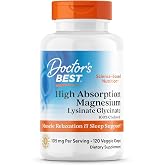 Doctor's Best High Absorption Magnesium Glycinate Lysinate, 120 Veg Caps | Supplement for Sleep Support, Chelated Magnesium Capsules for Women &amp; Men, 105 mg per Serving, Calm Support, Vegan