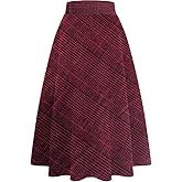 Women's Long Plaid Wool Skirt Fall Winter High Waist A-line Pleated Wool Tartan Skirts