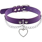 eYLun Women Leather Heart Chain Necklace - Punk Goth Choker Collar