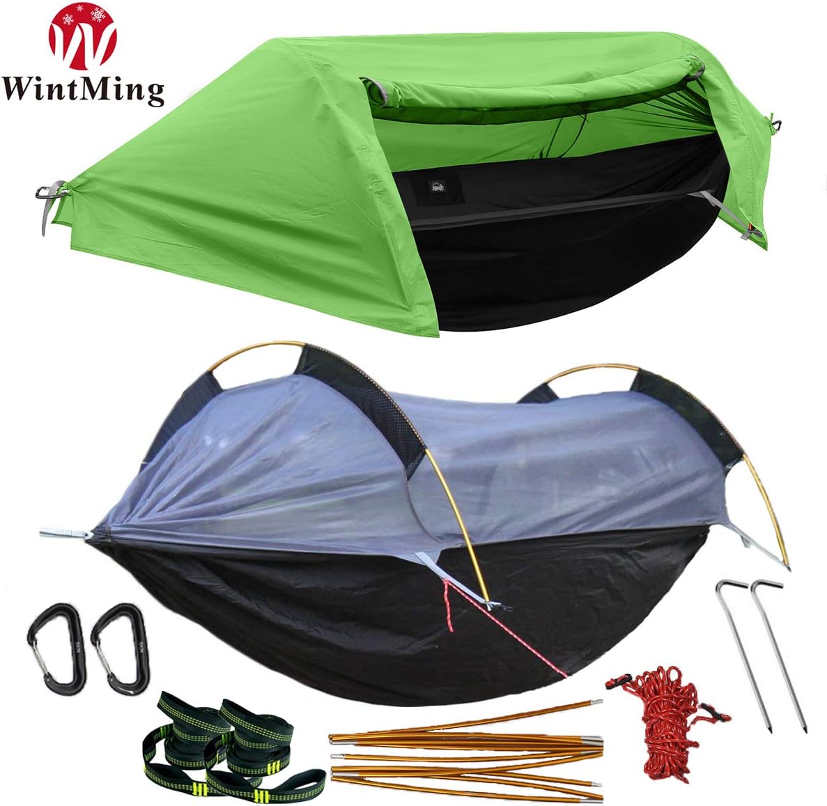 Patent Camping Hammock with Mosquito Net and Rainfly Cover (Green)
