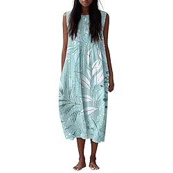 Women's Summer Fall Dresses Cotton Linen Midi