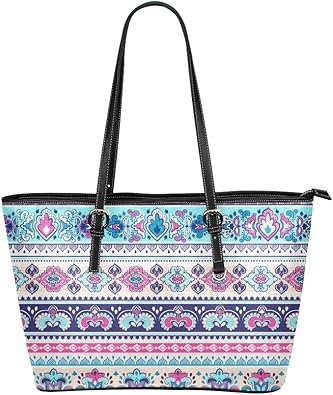 Womens Leather Top Handle Shoulder Handbag Flower Pattern Large Work Tote Bag