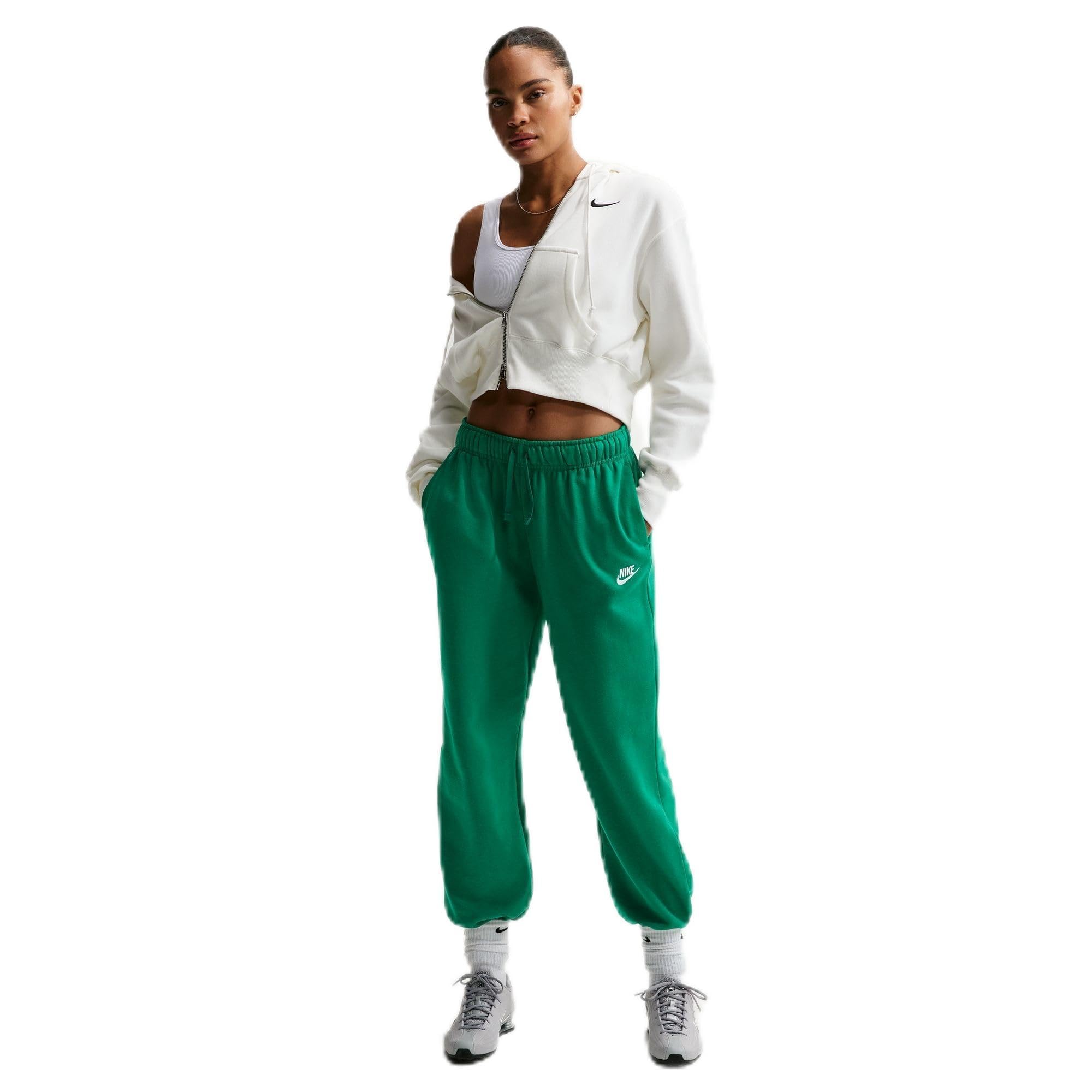 Nike Women’s Sportswear Club Fleece Mid-Rise Oversized Sweatpants, Malachite/White, X-Large – Tall