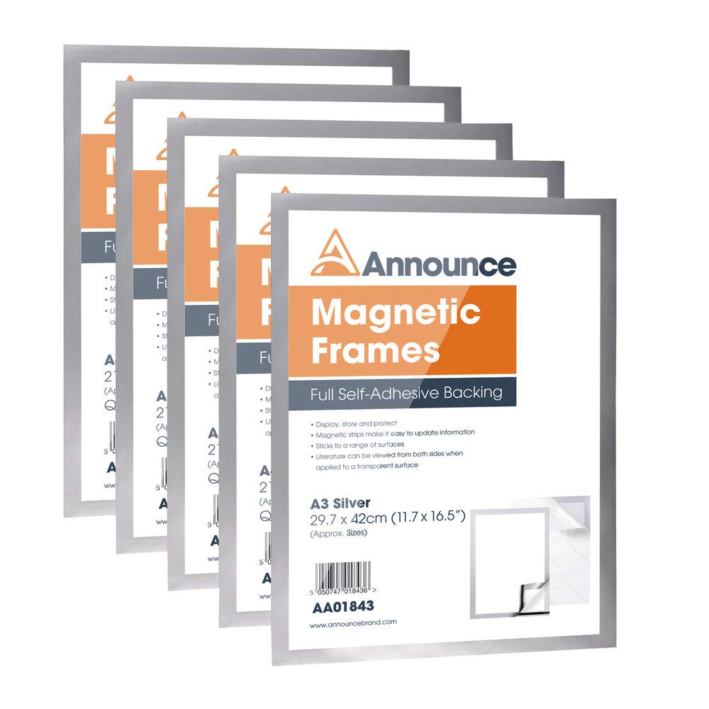 Announce Magnetic Frame A3 Silver (Pack of 5) AA01844