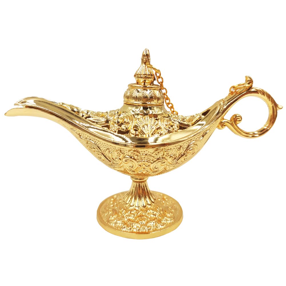 Photo 1 of Honoro Vintage Legend Aladdin Magic Genie Lamp - Metal Carved Wishing Light for Home Wedding Party Tabletop Decoration Delicate Gift,Small Gold