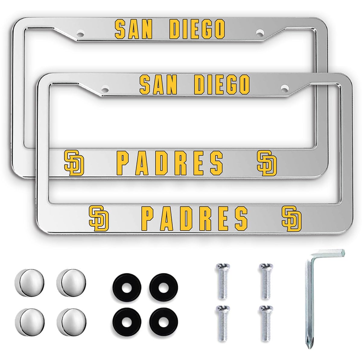 Photo 1 of 2 Packs License Plate Frames for Padres, Silver License Plate Covers, Universal Aluminum Tag Frame Holder for Front and Rear Car Tags