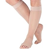 Made in USA - Compression Socks for Women 15-20mmHg with Open Toe - Sheer Graduated Support Stockings for Edema, Diabetic, Leg Pain Circulation - Nude, Large - A111NU3