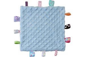 CREVENT Tag Security Blankets for Babies, Soft Small Loveys for Boys, Baby Comforter Sensory Blanket, Great Gifts for Birthday Baby Shower (10"X10" Blue Tag)