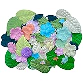 RATREE 888 Handmade 100 Pcs Mixed Mulberry Paper Flowers Petals and Leaves Scrapbooking Wedding DIY Craft Supplies Card (Mixed Pastel Flowers/Green Tone Leaves)