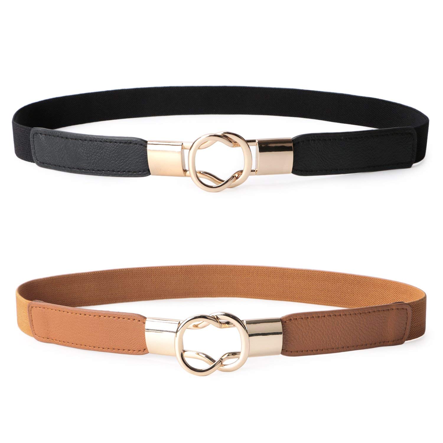 JASGOOD Ceinture Robe Ceinture à la Mode Elastique & Elégante avec Boucle Métallique Automatique Ceinture Accessoire Ceinture Femme Sangle Réglable Ceinture de décoration pour Robe, Jupe Lot de 2