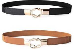 JASGOOD 2 Pack Women Retro Elastic Stretchy Metal Buckle Skinny Waist Retro Belt