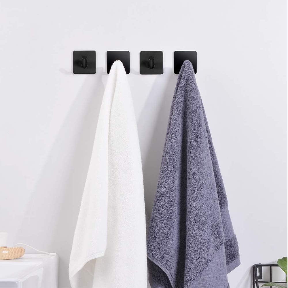 Adhesive Hooks for Hanging Towel Hooks Wall Hooks for Hanging No Damage Wall Hangers Without Nails Hanging Hooks Waterproof Stainless Steel Hook Wall Hooks Heavy Duty - 4 Pack Matte Black: Office Products