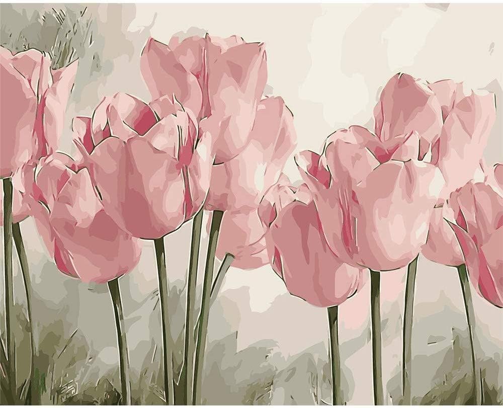 WAYATI DIY 5D Painting with Diamonds Full Drill Diamond Dots Rhinestone Picture (Oil Paint Pink Tulips)