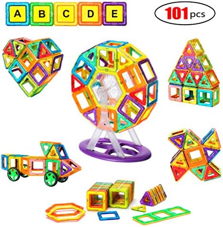 Magnetic Blocks, Magnetic Tile 101 PCS Set Magnet Building Construction Toys Educational Toys for Kids Boys and Girls Minto Toy