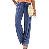 Samefar Womens Linen Pants Casual Summer Flowy Wide Leg Drawstring Palazzo Pants Work Business Trousers with Pockets