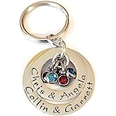 Tucker's Trinkets And Treasures Two Layered Birthstone Key Chain, Family Names, Children Names, Crystal Birthstones, Mother's Day Gift for Mom, Personalized Gift for Mom