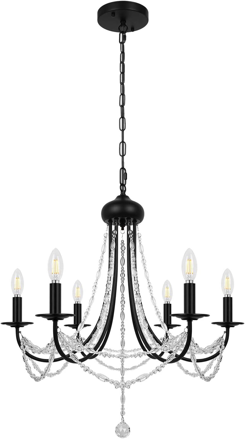 6-Light Black Farmhouse Crystal Chandelier Rustic Industrial Ceiling Lighting for Dining Room Living Room Kitchen Bedroom Foyer - - 