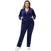 ROYAL MATRIX Women's Velour Tracksuit, 2 Pieces Full Zip Velour Sweatsuits Hooded Jogging Lounge Velvet Outfits Set