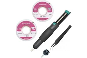 VEHIRANS Soldering Iron Kit with Desoldering Pump,1 x Suction Nozzle, 2 x Solder Wick, 1 x Solder Sucker, 1x Tweezers for Ele