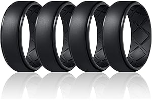 Egnaro Inner Arc Ergonomic Breathable Design, Silicone Rings Mens with Half Sizes, 7 Rings / 4 Rings / 1 Ring Rubber Wedding Bands, 10mm Wide-2.5mm Thick