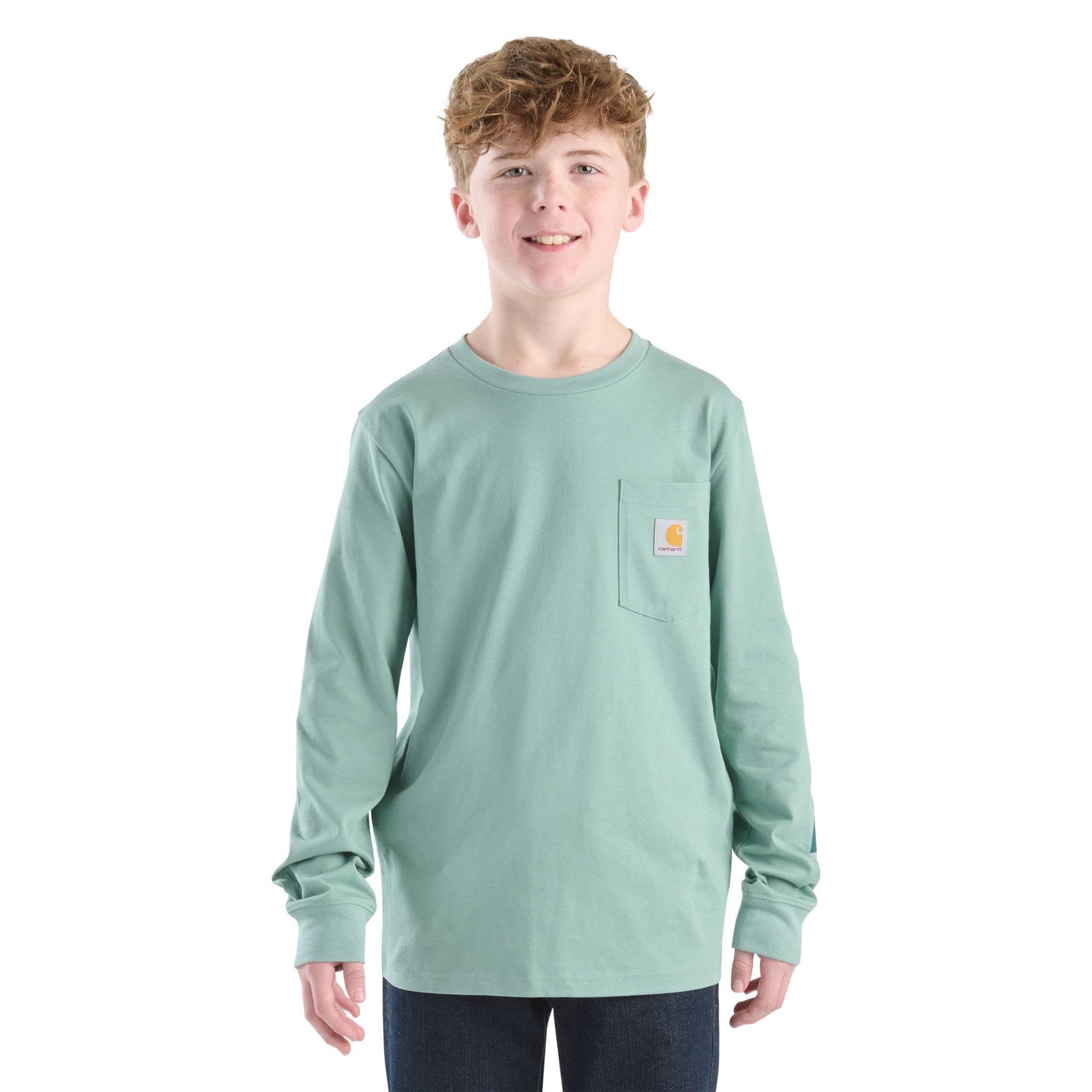Carhartt Boys' Long-Sleeve Logo Sleeve Pocket T-Shirt, Patina, 18-20 Image