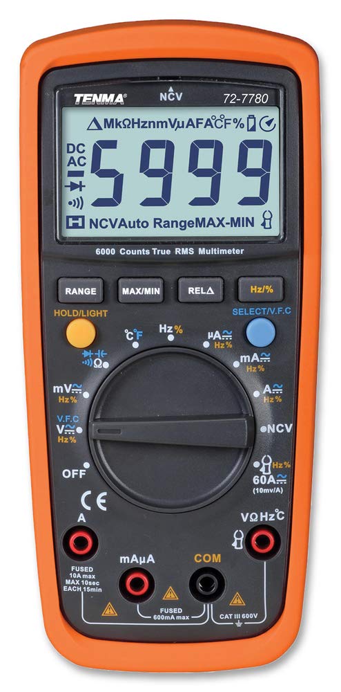 Tenma 72-7780 600 V AC/DC True RMS Digital Multimeter with NCV, Orange
