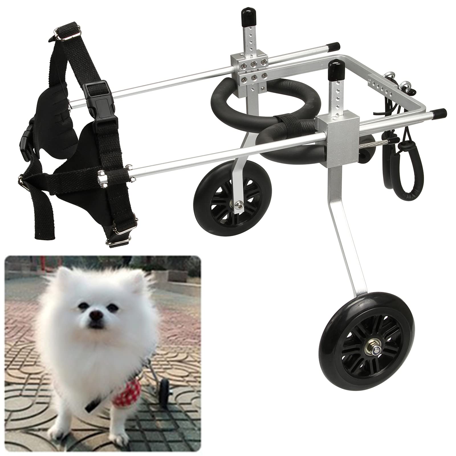 Small Size 2 Wheel pet Wheelchair, Adjustable Dog Wheelchair Walk Assistant cart kit for 16~26cm Back Legs, 2 to 7kg Handicapped Small cat Dog Puppy to Walk