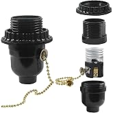 Aoserge E26 Threaded Lamp Socket Replacement with Pull Chain, 1 Pack | Robust Aluminum Base, For Table Lamps, Floor Lamps &amp; Fixtures, Includes Shade Ring, Quick Installation