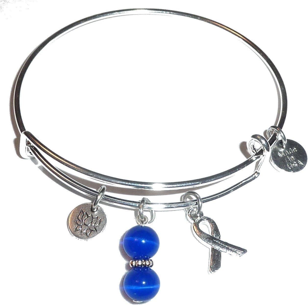 Hidden Hollow BeadsCancer Awareness (Hope for The Cure) Expandable Wire Women's Bangle Bracelet, Made in USA, Comes in a Gift Box!