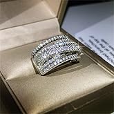 925 Sterling Silver Shiny Full Diamond Gemstone Ring 18K Gold Cocktail Criss Cross Cubic Zirconia Ring CZ Diamond Multi Row Rings Eternity Engagement Wedding Party Ring for Women Z.134 (US Code 8)