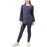 GORLYA Teen Girls 2 Piece Sweat Outfits Long Sleeve Ribbed Knit Sweatshirt Casual Legging Pant Kids Clothes Sets 6-14Y