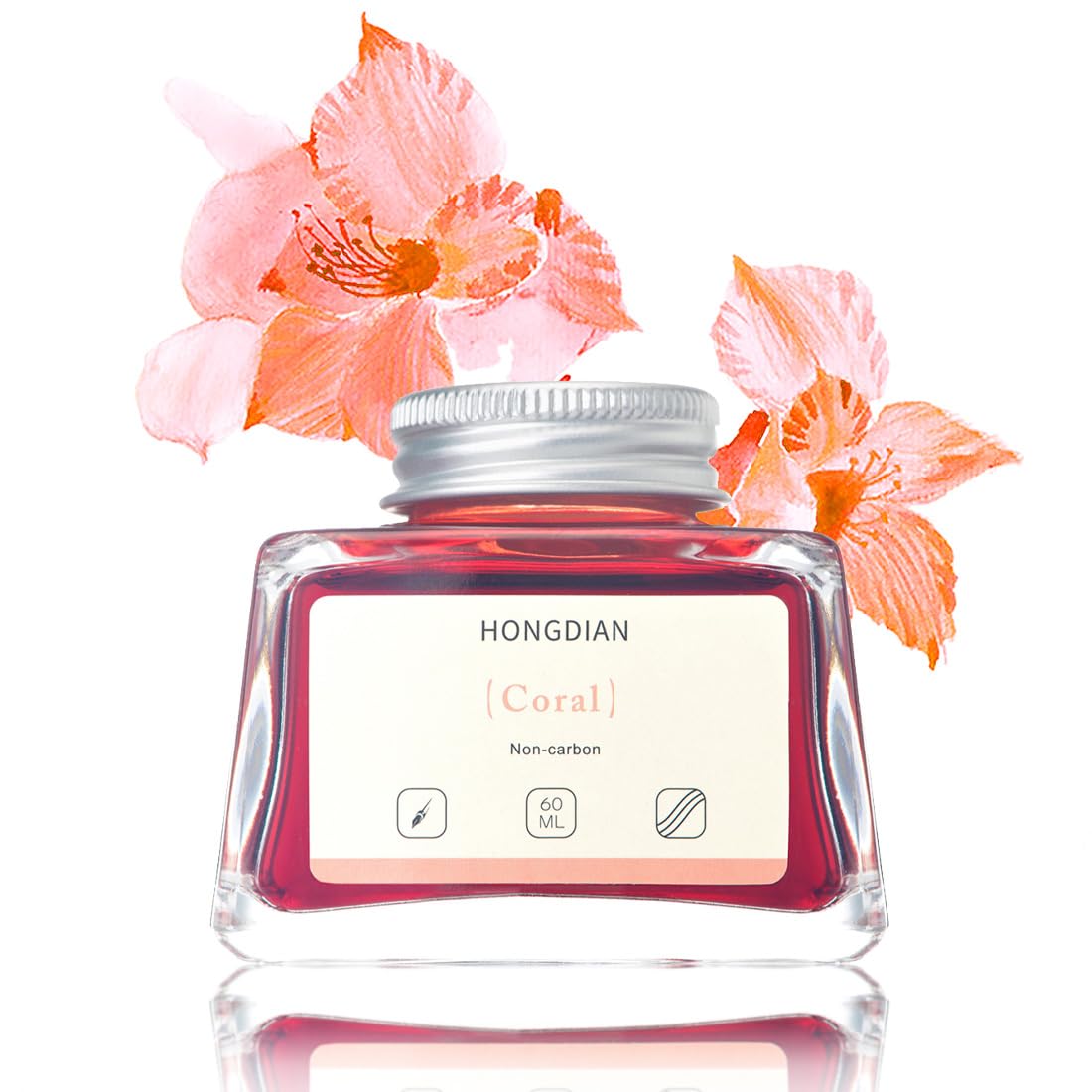 Asvine Fountain Pen Ink, Coral Color, 60 ml, Bottle, Carbon-Free, Artist Calligraphy Ink